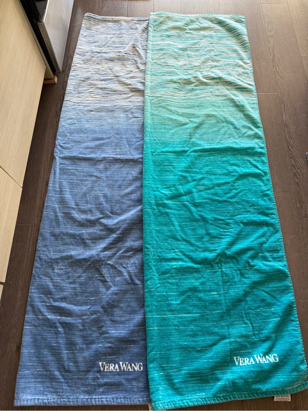 Vera Wang Teal Ombre Beach Towel with White Logo